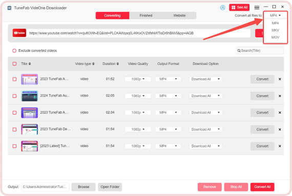 Set Output Format for YouTube Downloads