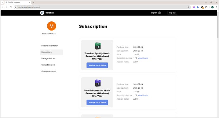 Manage TuneFab Subscriptions