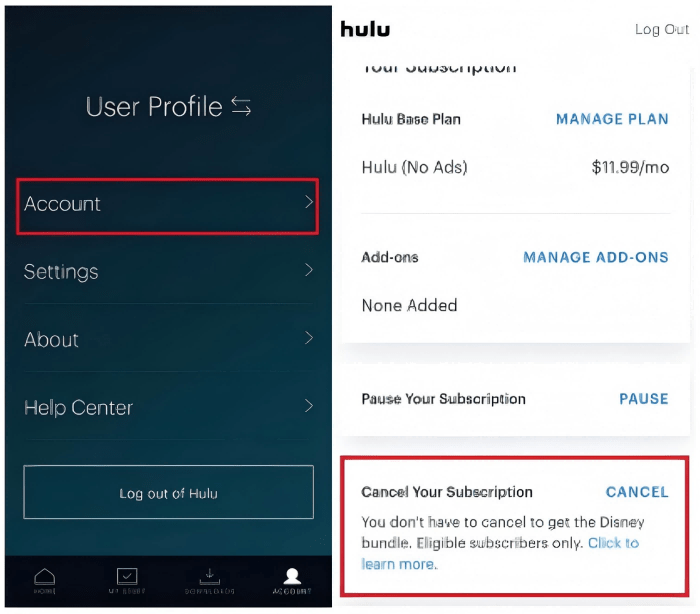 Cancel Hulu Subscription on Android