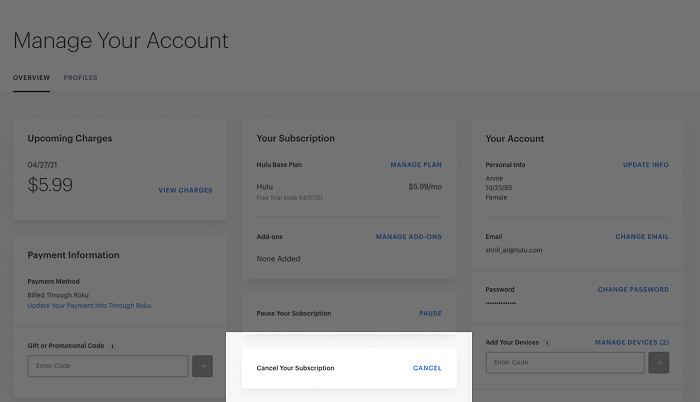 Cancel Hulu Subscription Online
