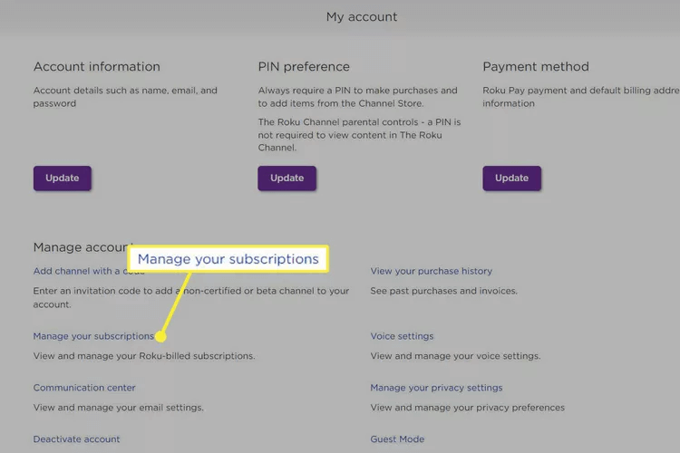 Cancel Hulu Subscriptions on Roku Website