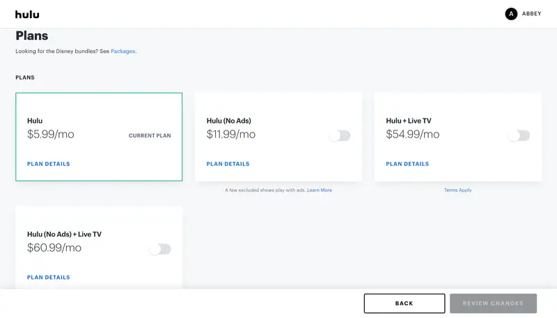 Select A Hulu Plan to Change