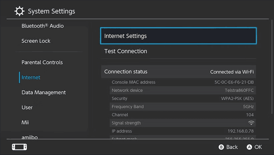 Choose Internet Settings on Switch