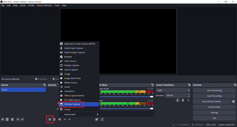 Create Window Capture on OBS