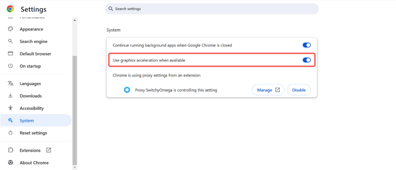 Disable Graphics Acceleration in Chrome