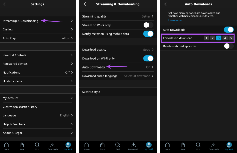 Disable Auto Downloads in Amazon Prime Video app settings
