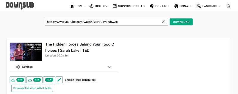 Download Subtitles from YouTube with DownSub