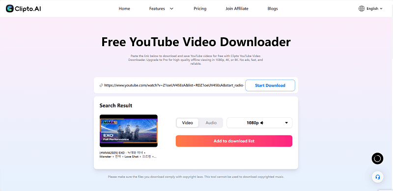 Download Long YouTube Videos Online with Clipto.AI