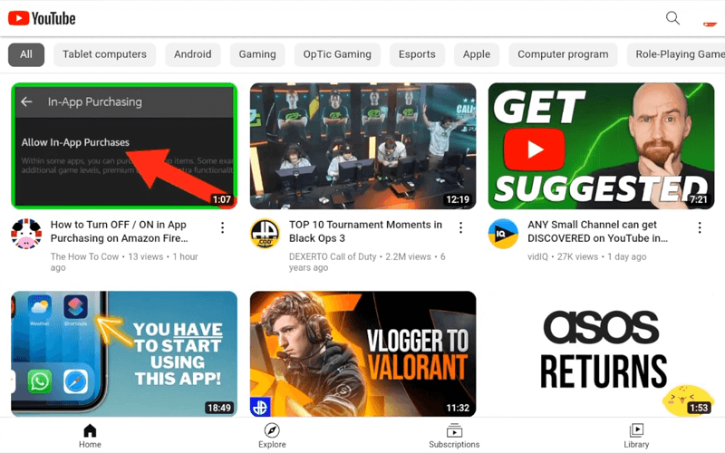 Fire OS YouTube App Homepage