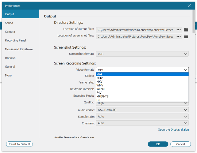 Customize Output Settings