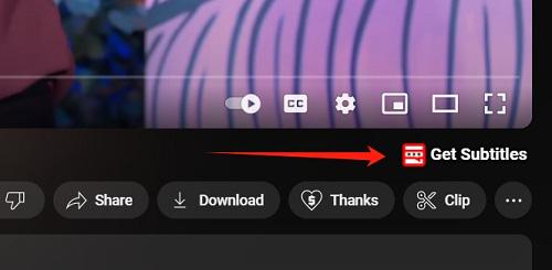 Click Get Subtitles Button on YouTube