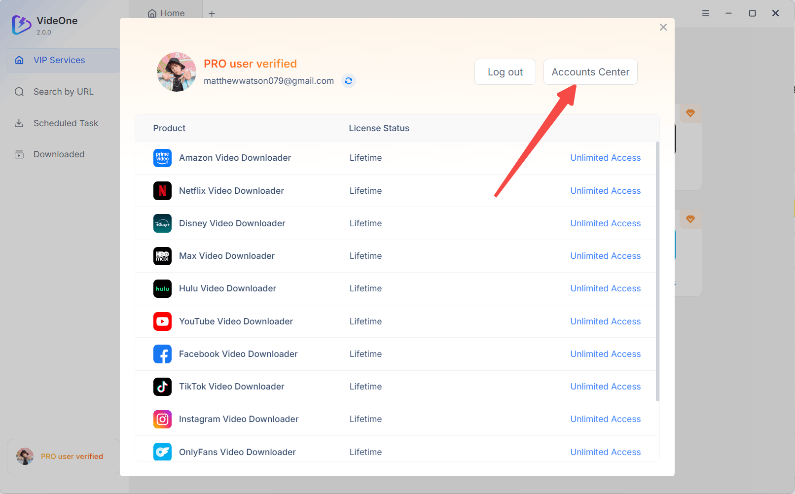 Go to Account Center