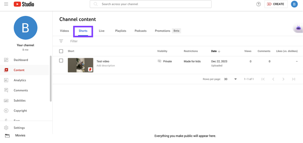Locate Your Shorts in YouTube Studio