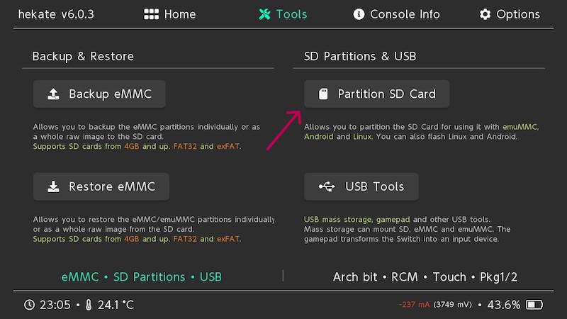 Select Partition SD Card for Switch