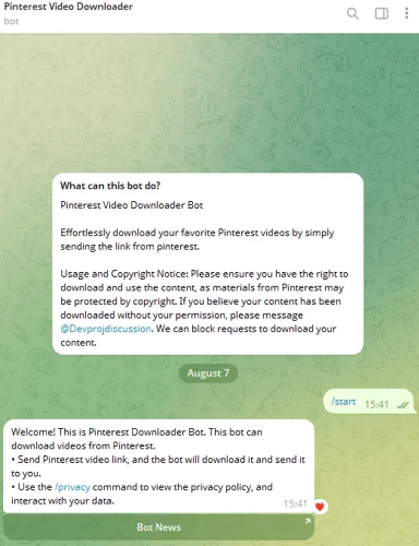 Download Pinterest Videos on iPhone/iPad via Telegram Bot
