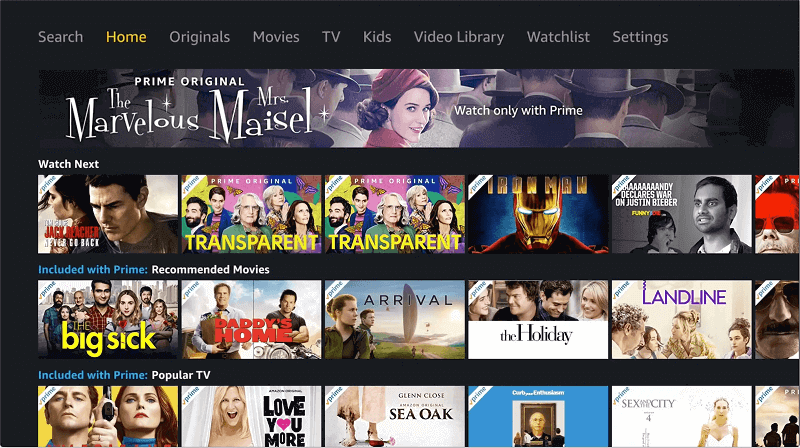 Prime Video TV App Homepage
