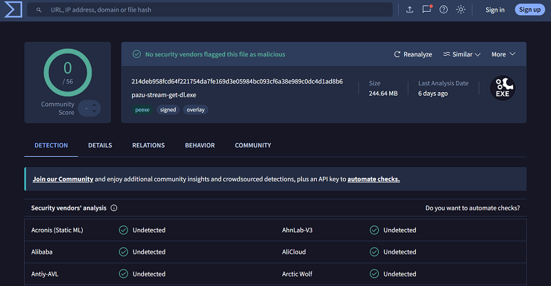 Scan Pazu Netflix Video Downloader on VirusTotal