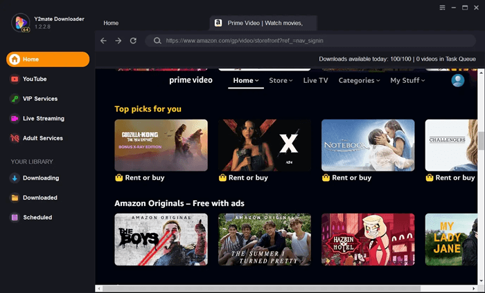 Search for Amazon Videos in Y2Mate