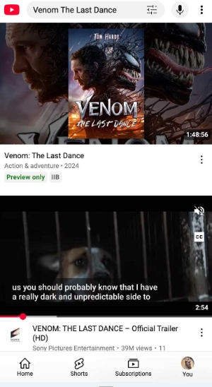 Search Venom The Last Dance on YouTube