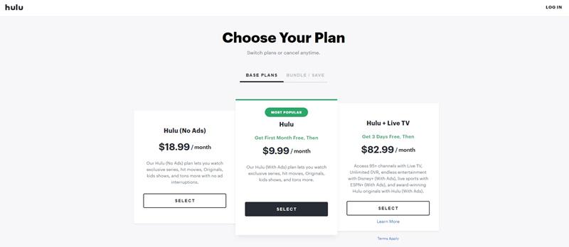 Select A Hulu Plan to Activate Hulu Free Trial