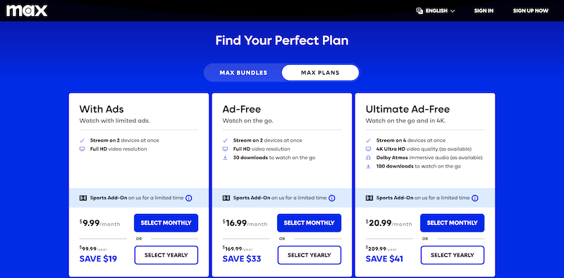 Select Max Plans to Subscribe