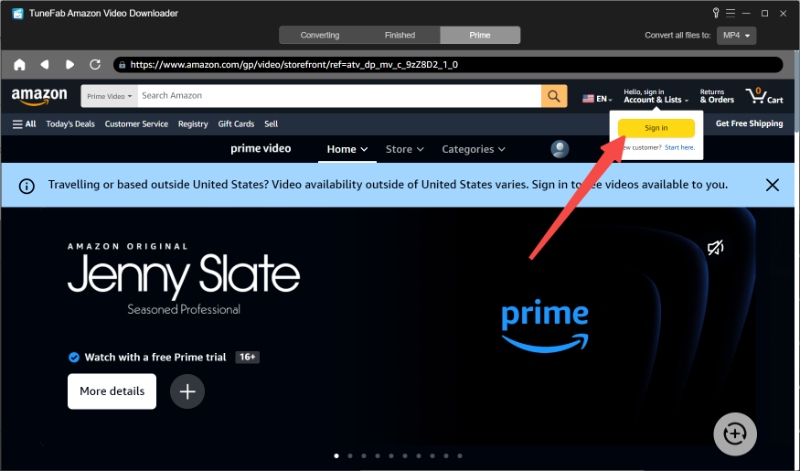 Log into Amazon Prime on TuneFab