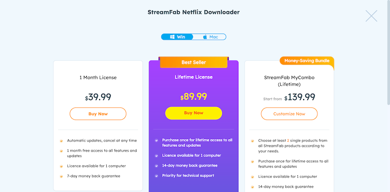 StreamFab Netflix Downloader Plans