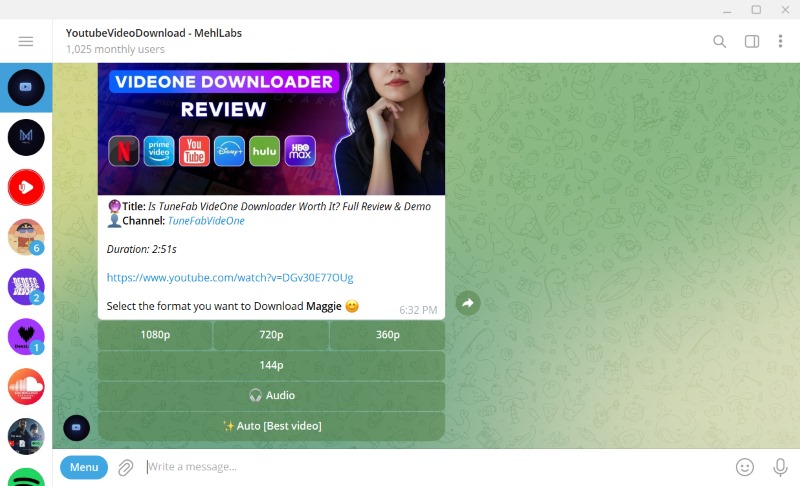 Telegram Download YouTube Videos