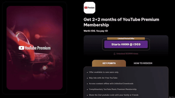 Get YouTube Premium for Free with Times Prime